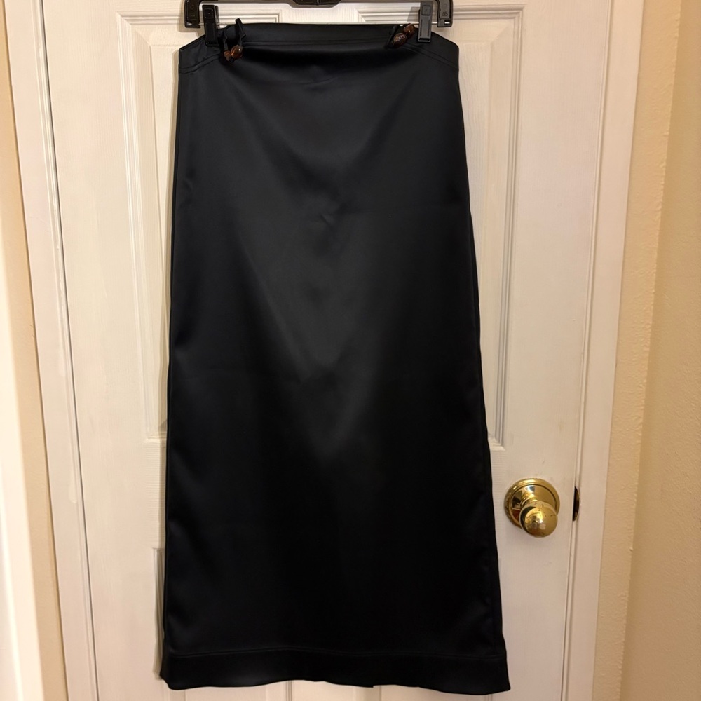 GANNI black maxi satin skirt
